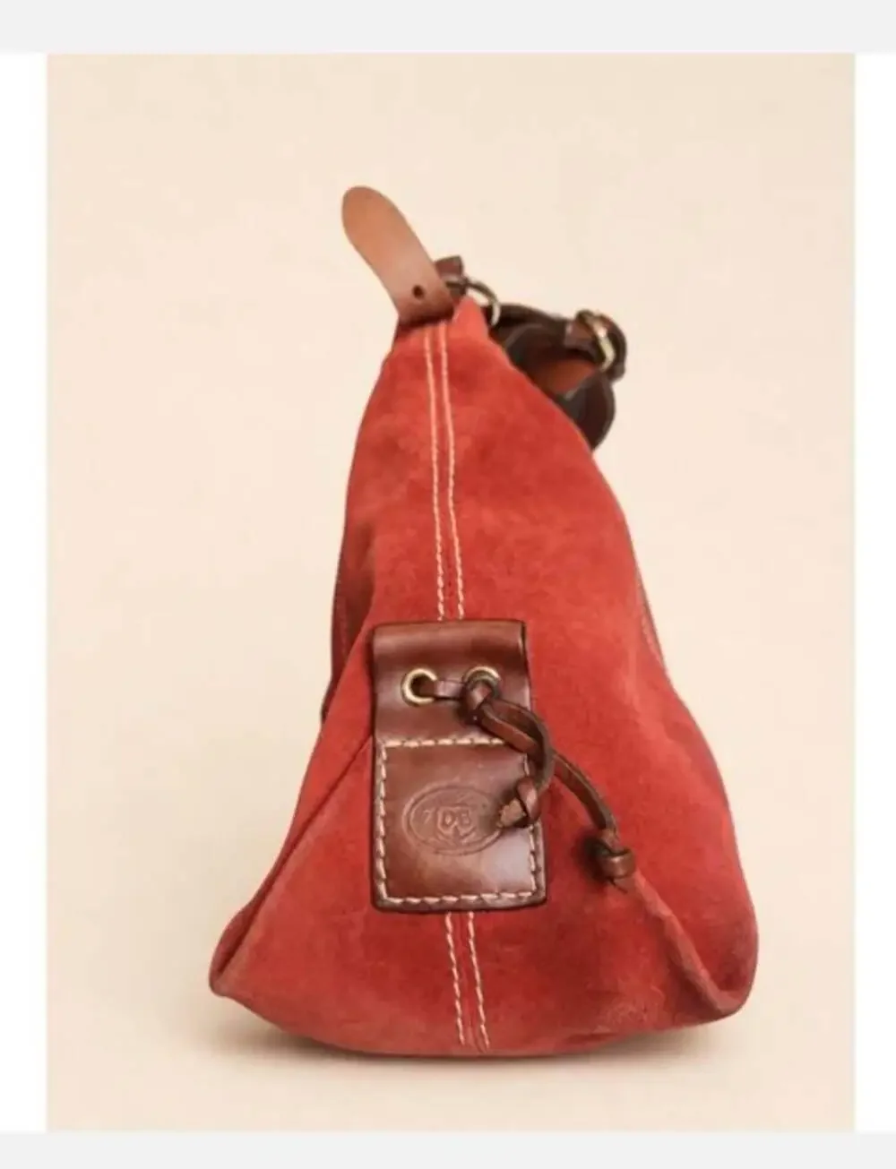 Dooney & Bourke Red Suede Hobo Shoulder Bag with Brown Leather Trim